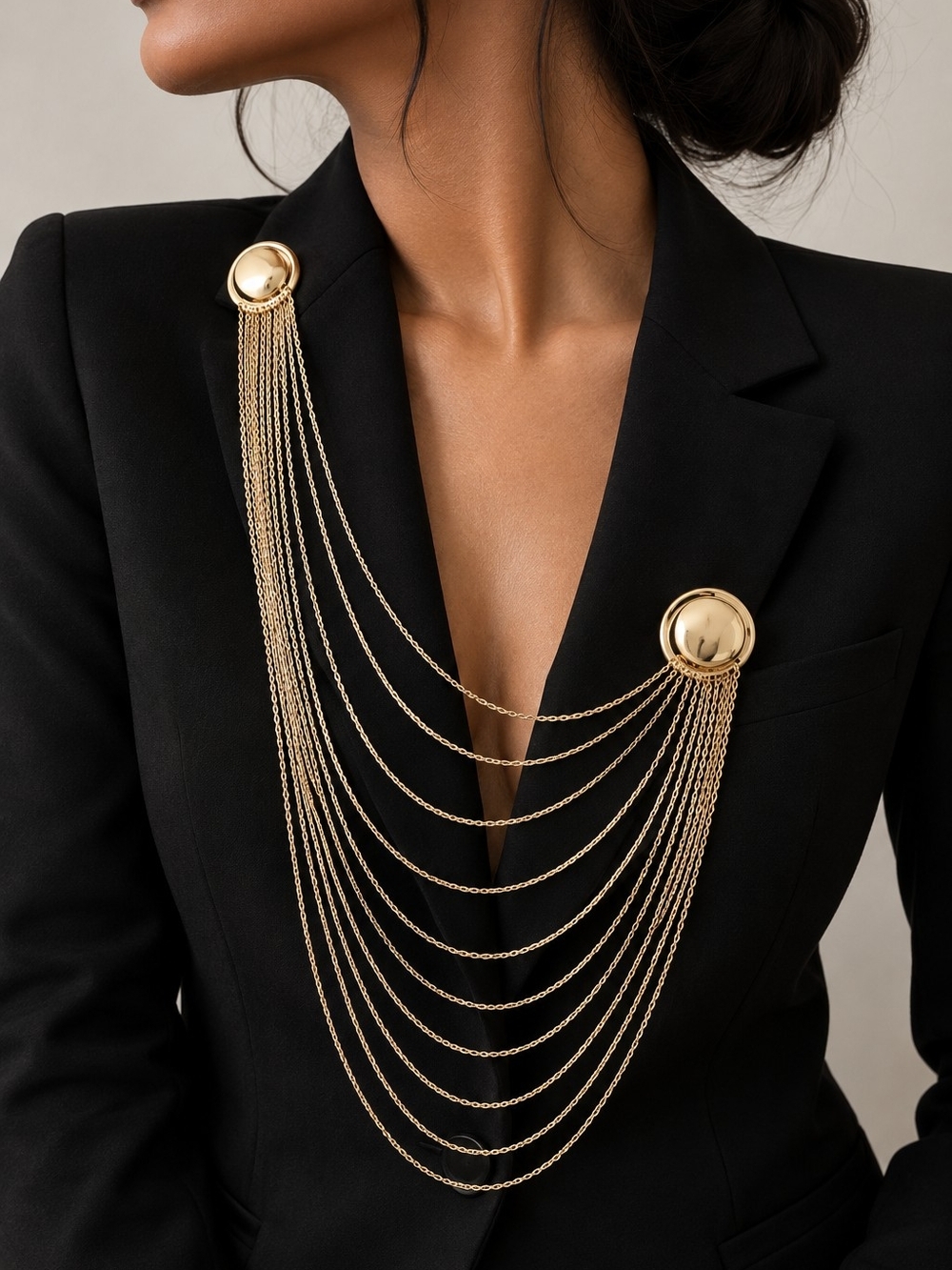 Gold Multi-Chain Draped Brooch - Women's Jewelry